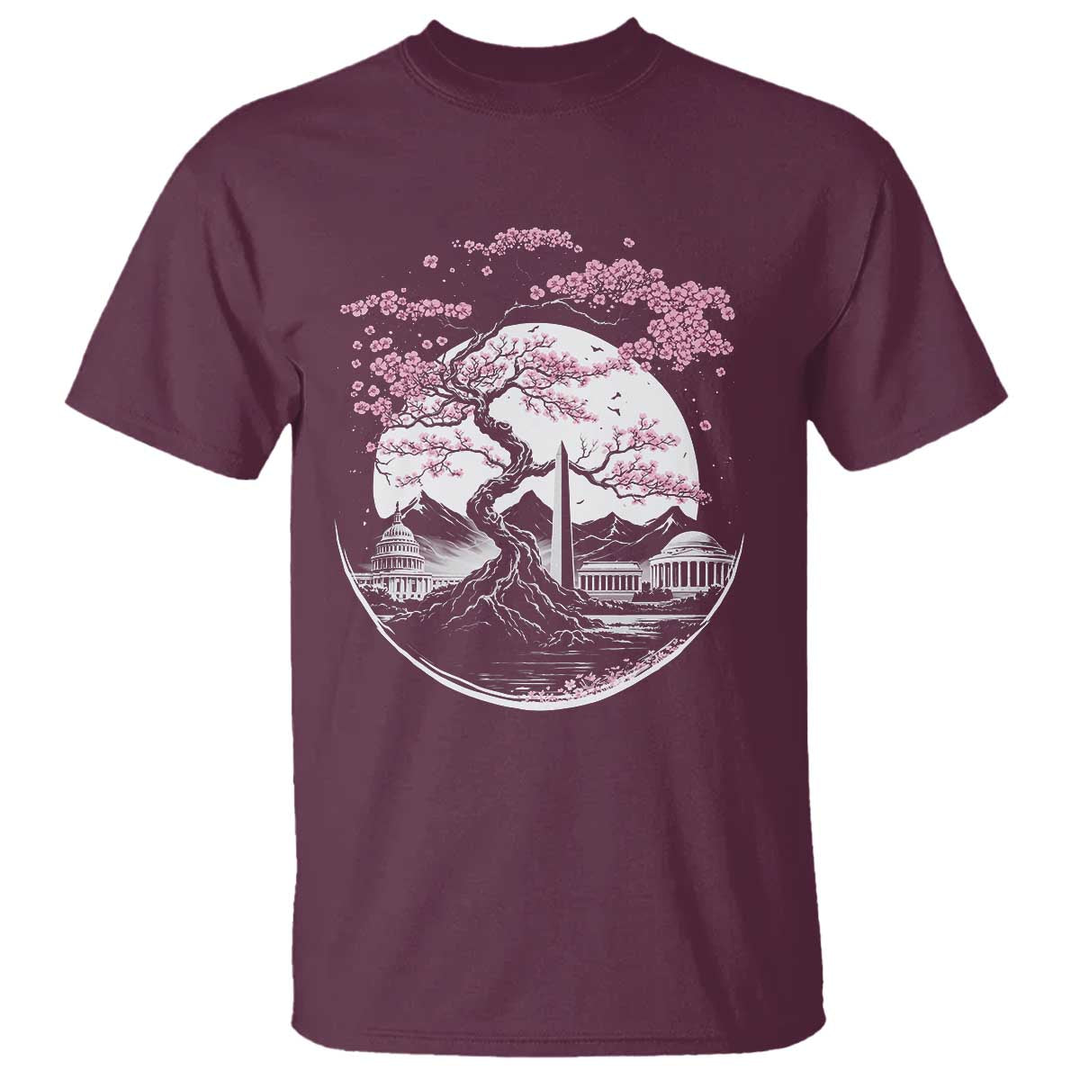 Washington DC Cherry Blossoms Monuments Memorials Japanese Style T Shirt TS11 Maroon Print Your Wear