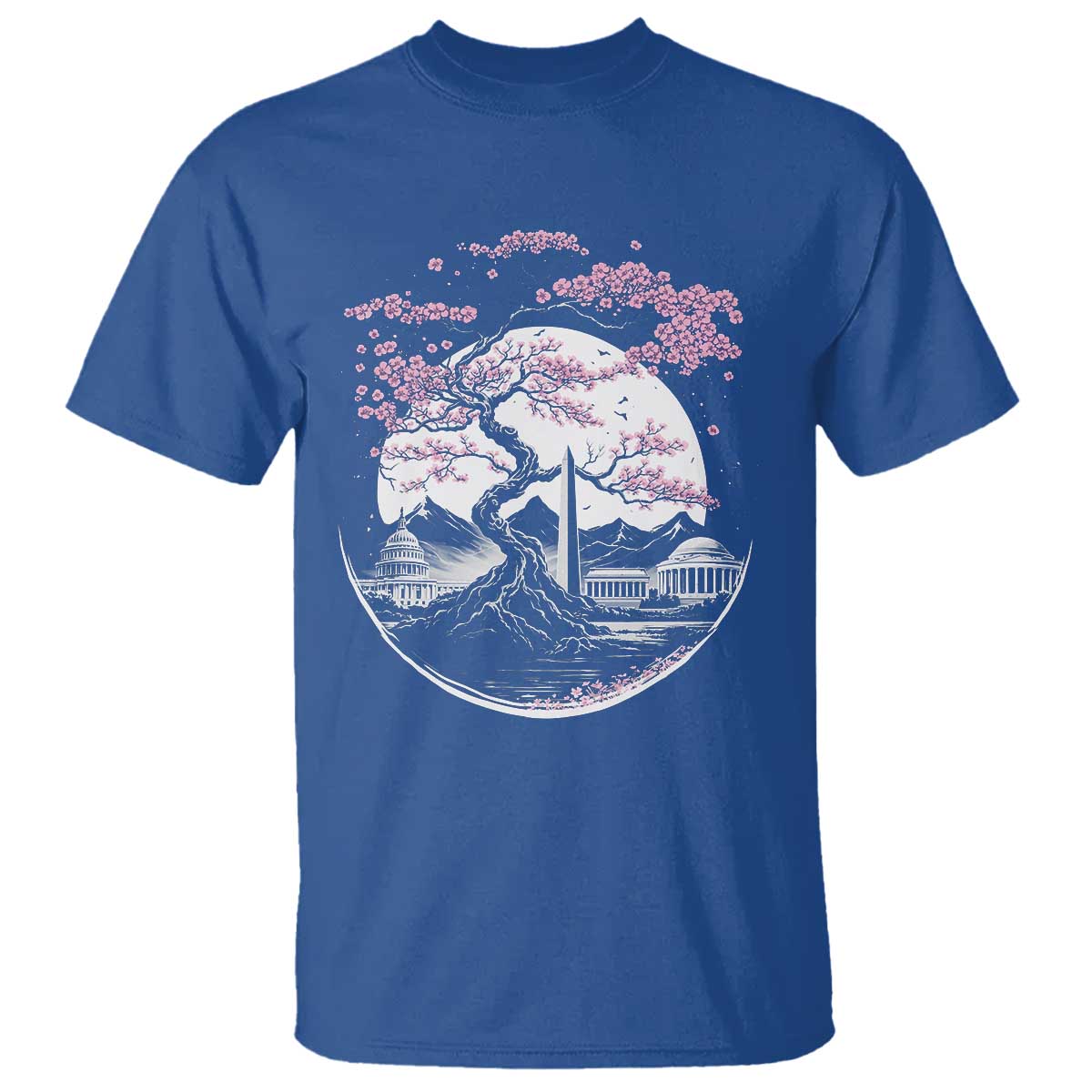 Washington DC Cherry Blossoms Monuments Memorials Japanese Style T Shirt TS11 Royal Blue Print Your Wear