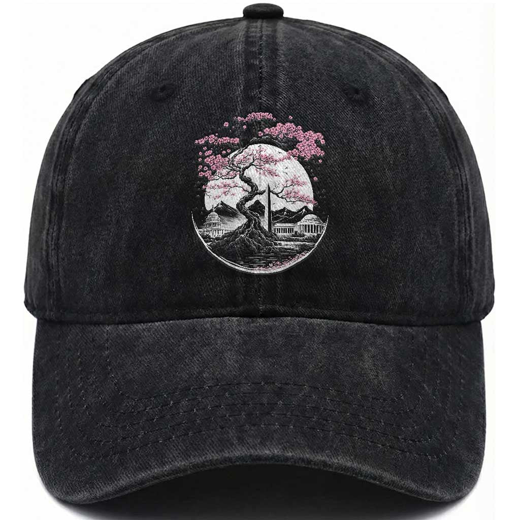 Washington DC Cherry Blossoms Monuments Memorials Japanese Style Washed Cotton Baseball Cap TS11 Print Your Wear