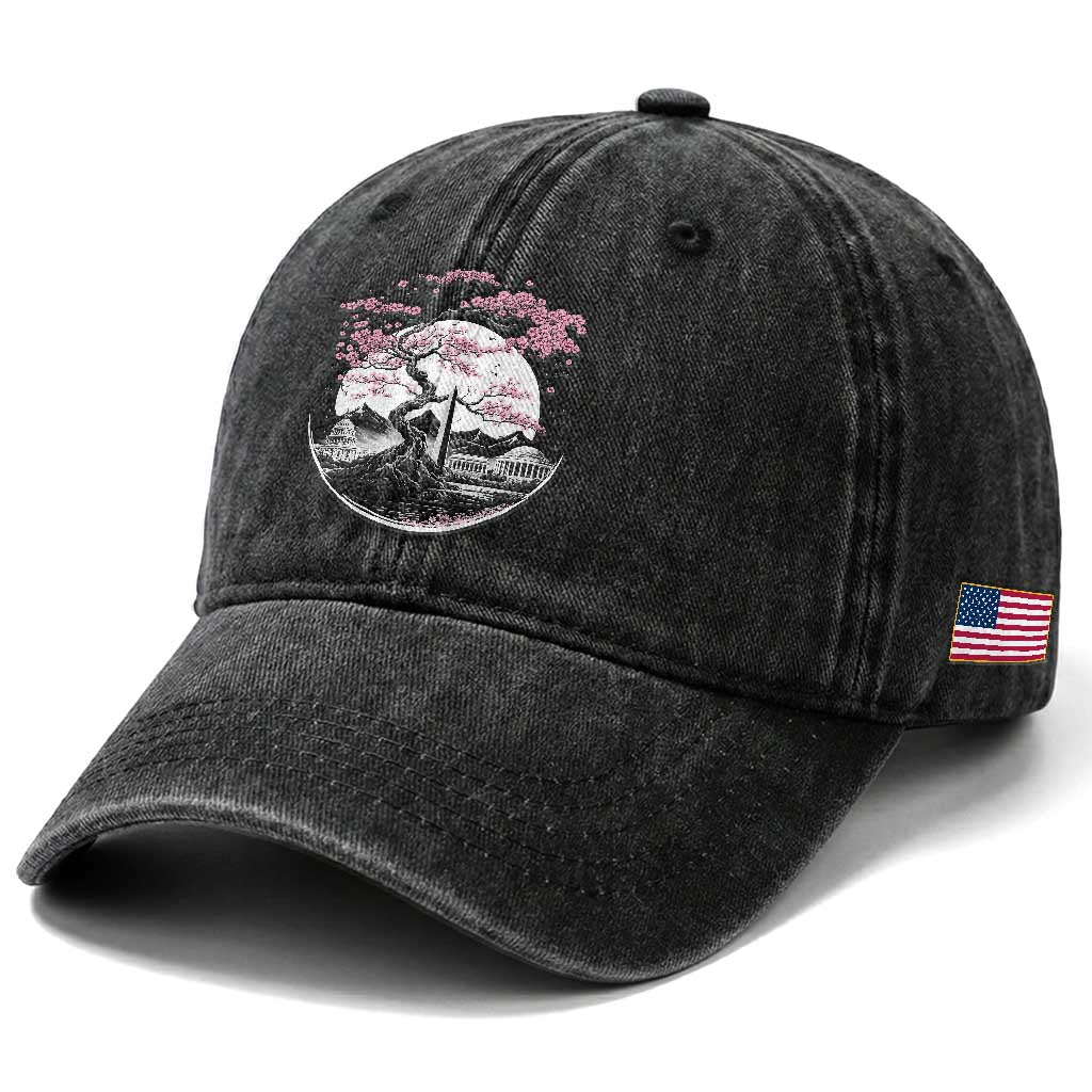 Washington DC Cherry Blossoms Monuments Memorials Japanese Style Washed Cotton Baseball Cap TS11 Print Your Wear