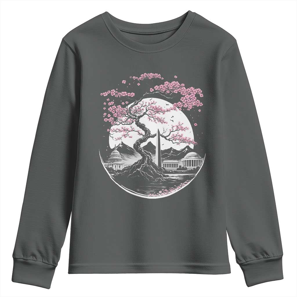 Washington DC Cherry Blossoms Monuments Memorials Japanese Style Youth Sweatshirt TS11 Dark Heather Print Your Wear