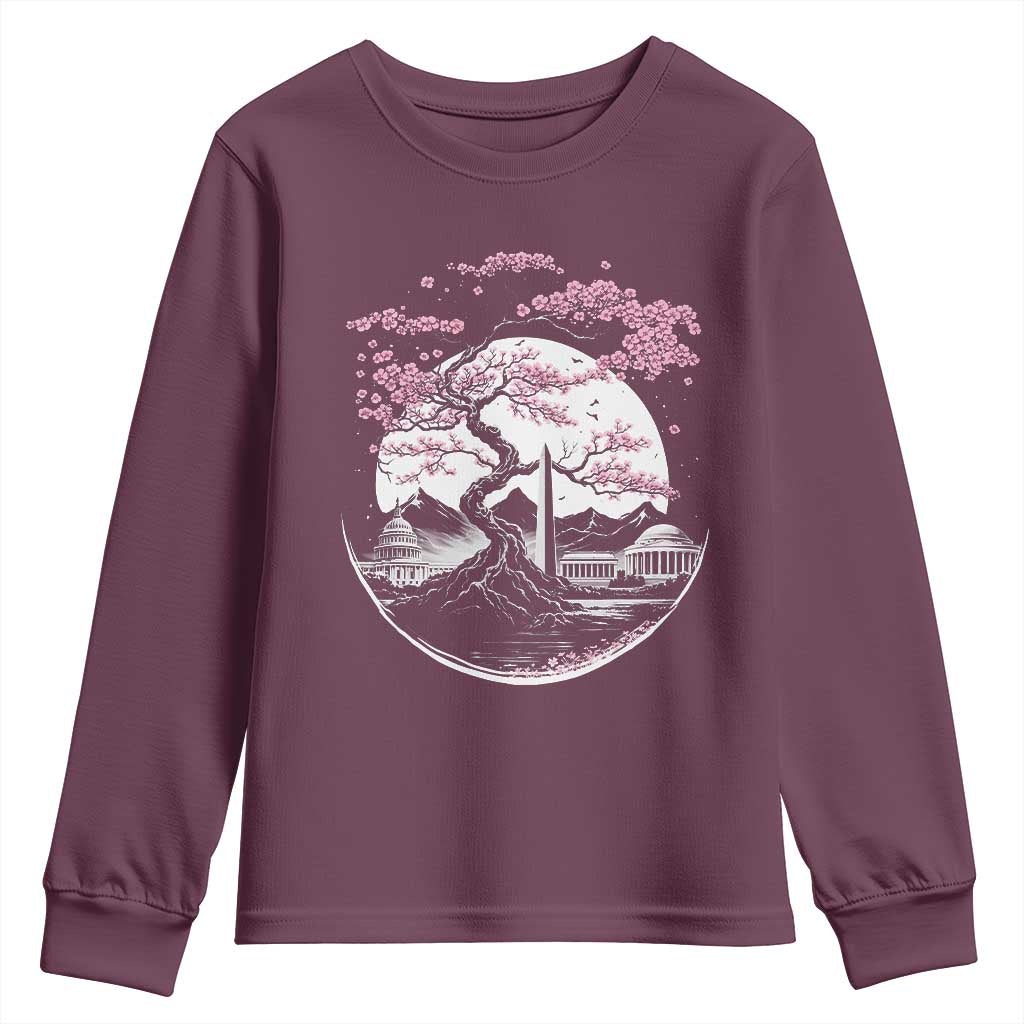 Washington DC Cherry Blossoms Monuments Memorials Japanese Style Youth Sweatshirt TS11 Maroon Print Your Wear