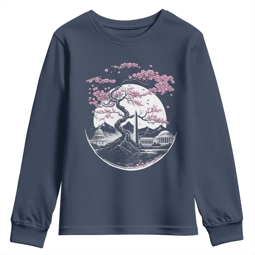 Washington DC Cherry Blossoms Monuments Memorials Japanese Style Youth Sweatshirt TS11 Navy Print Your Wear