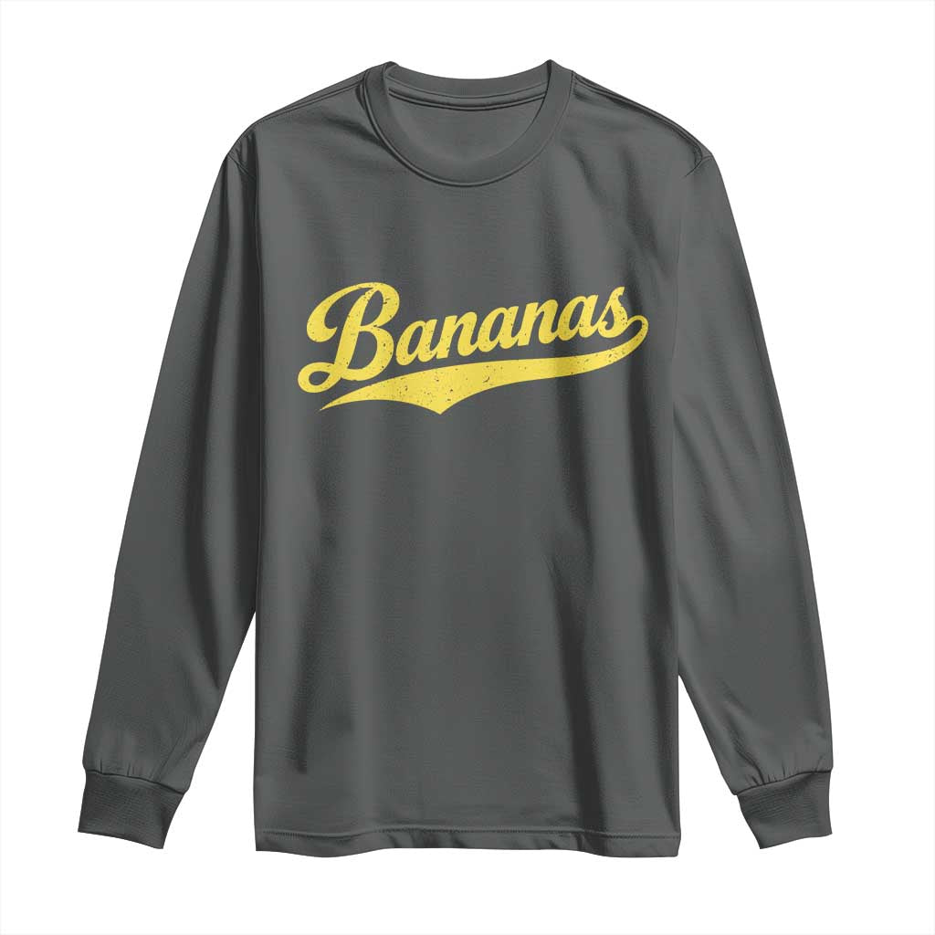 Bananas Retro Throwback Baseball Sport Lover Long Sleeve Shirt TS11 Dark Heather Print Your Wear