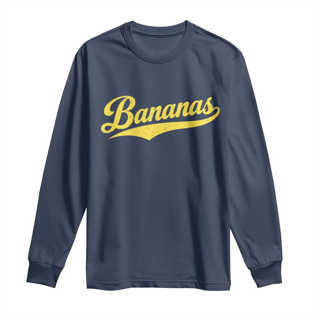 Bananas Retro Throwback Baseball Sport Lover Long Sleeve Shirt TS11 Navy Print Your Wear