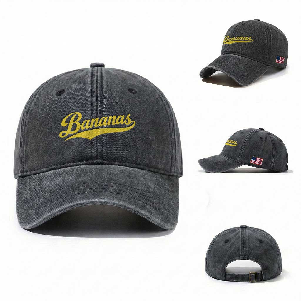 Bananas Retro Throwback Baseball Sport Lover Washed Cotton Baseball Cap TS11 Washed Cap Universal Fit Dark Gray Print Your Wear