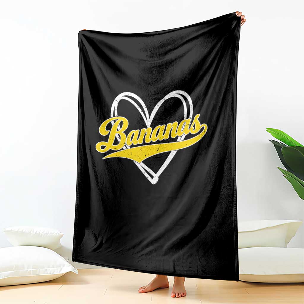 Bananas Vintage Heart Baseball Fan Game Day Throw Blanket TS11 Print Your Wear