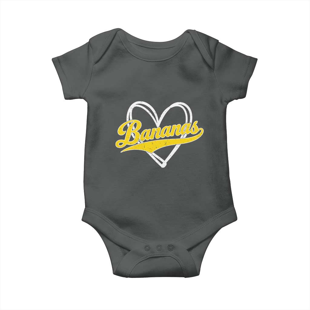 Bananas Vintage Heart Baseball Fan Game Day Baby Onesie TS11 Dark Heather Print Your Wear