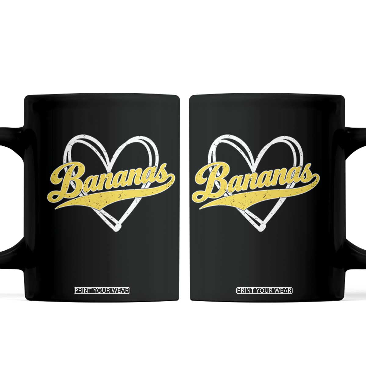 Bananas Vintage Heart Baseball Fan Game Day Coffee Mug TS11 Black Print Your Wear