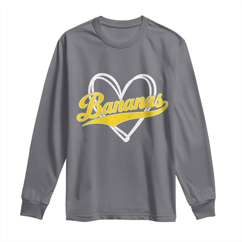Bananas Vintage Heart Baseball Fan Game Day Long Sleeve Shirt TS11 Charcoal Print Your Wear