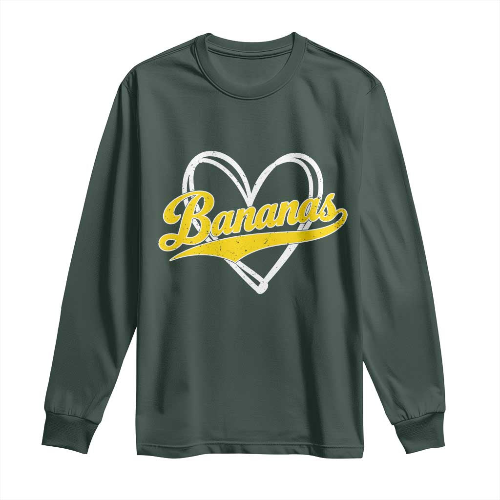 Bananas Vintage Heart Baseball Fan Game Day Long Sleeve Shirt TS11 Dark Forest Green Print Your Wear