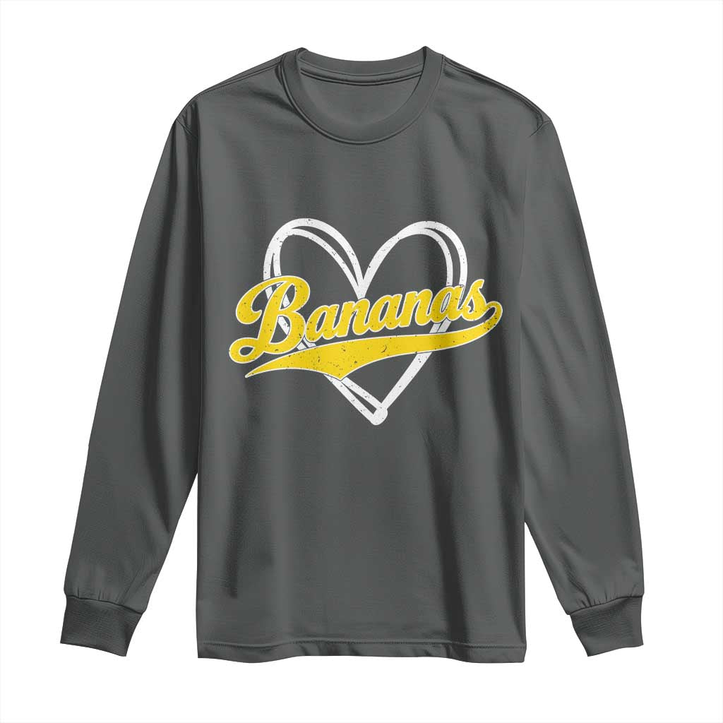 Bananas Vintage Heart Baseball Fan Game Day Long Sleeve Shirt TS11 Dark Heather Print Your Wear