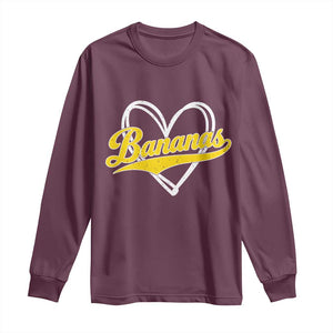 Bananas Vintage Heart Baseball Fan Game Day Long Sleeve Shirt TS11 Maroon Print Your Wear