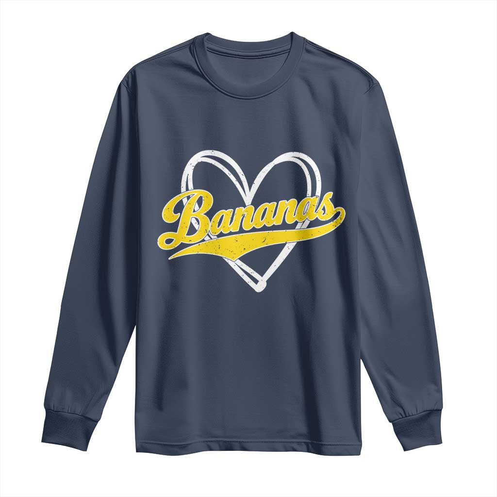 Bananas Vintage Heart Baseball Fan Game Day Long Sleeve Shirt TS11 Navy Print Your Wear