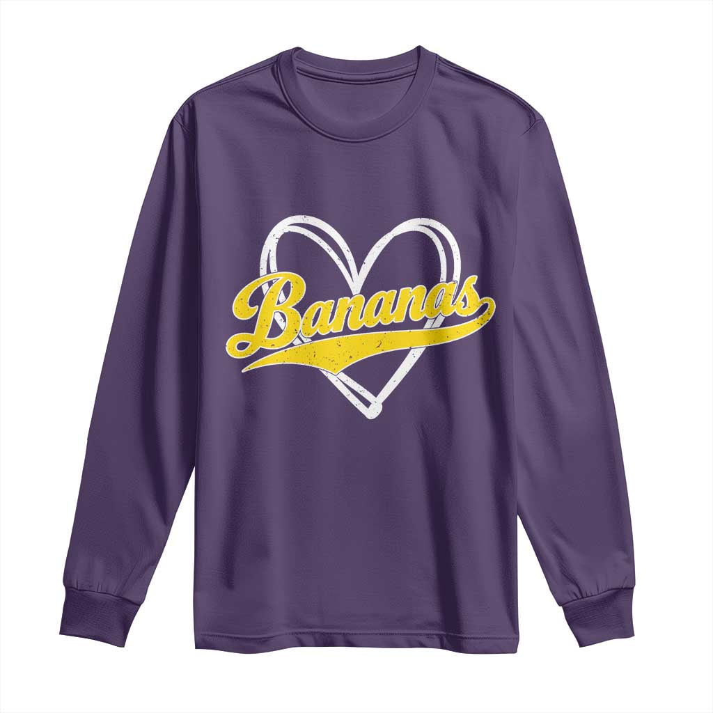 Bananas Vintage Heart Baseball Fan Game Day Long Sleeve Shirt TS11 Purple Print Your Wear