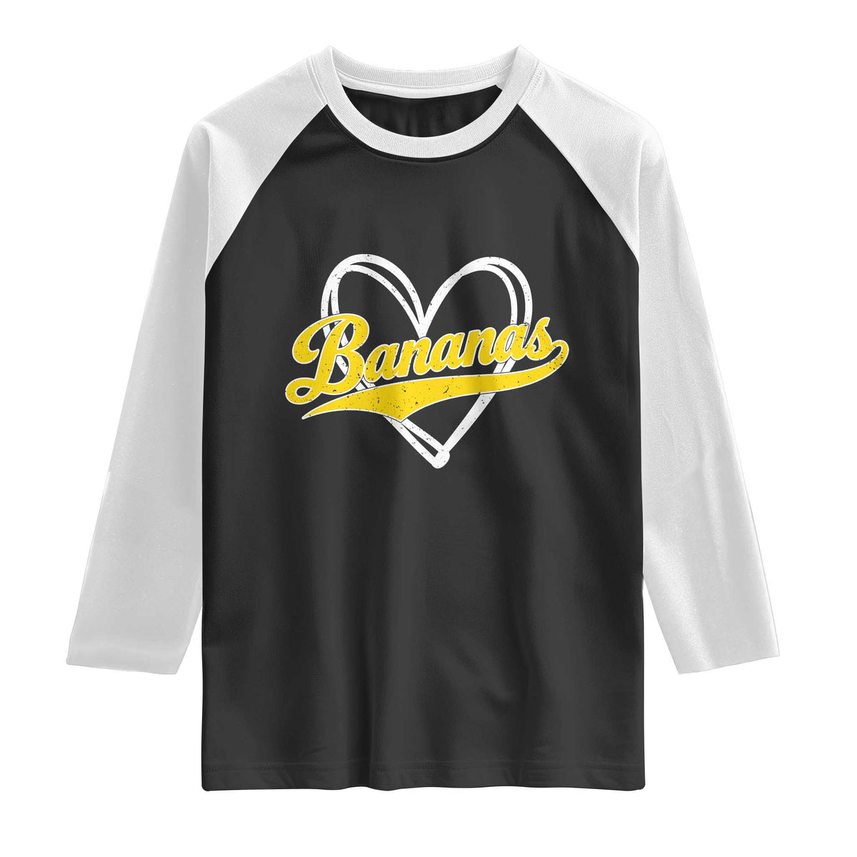 Bananas Vintage Heart Baseball Fan Game Day Raglan Shirt TS11 Black White Print Your Wear