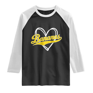 Bananas Vintage Heart Baseball Fan Game Day Raglan Shirt TS11 Black White Print Your Wear