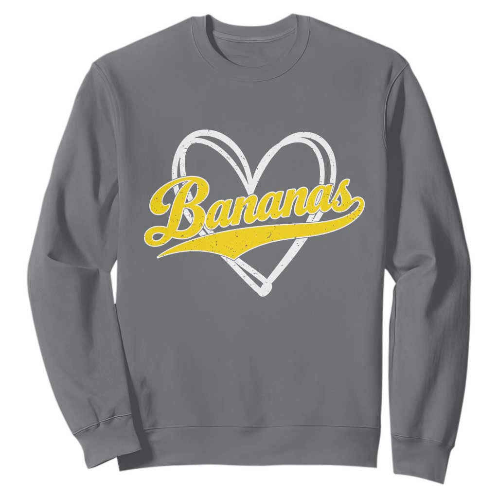 Bananas Vintage Heart Baseball Fan Game Day Sweatshirt TS11 Charcoal Print Your Wear