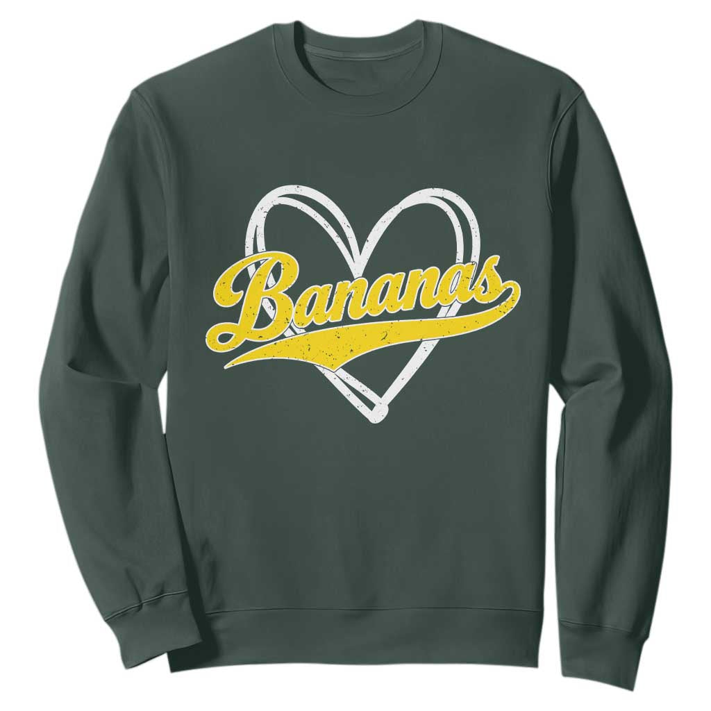 Bananas Vintage Heart Baseball Fan Game Day Sweatshirt TS11 Dark Forest Green Print Your Wear