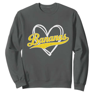 Bananas Vintage Heart Baseball Fan Game Day Sweatshirt TS11 Dark Heather Print Your Wear