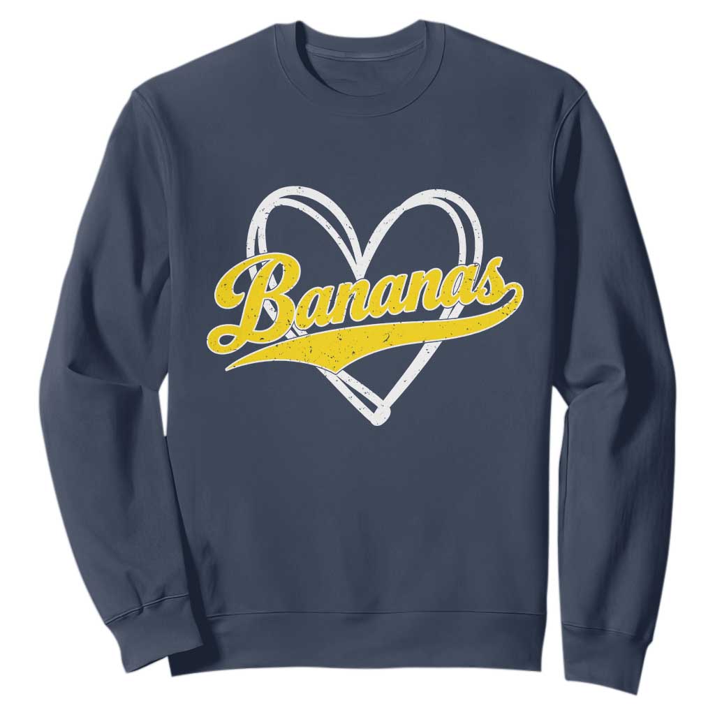Bananas Vintage Heart Baseball Fan Game Day Sweatshirt TS11 Navy Print Your Wear