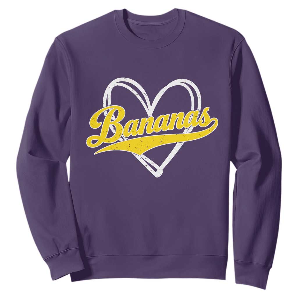 Bananas Vintage Heart Baseball Fan Game Day Sweatshirt TS11 Purple Print Your Wear