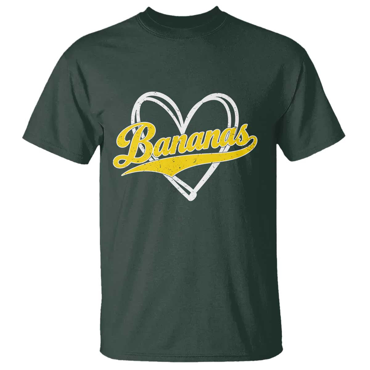 Bananas Vintage Heart Baseball Fan Game Day T Shirt TS11 Dark Forest Green Print Your Wear