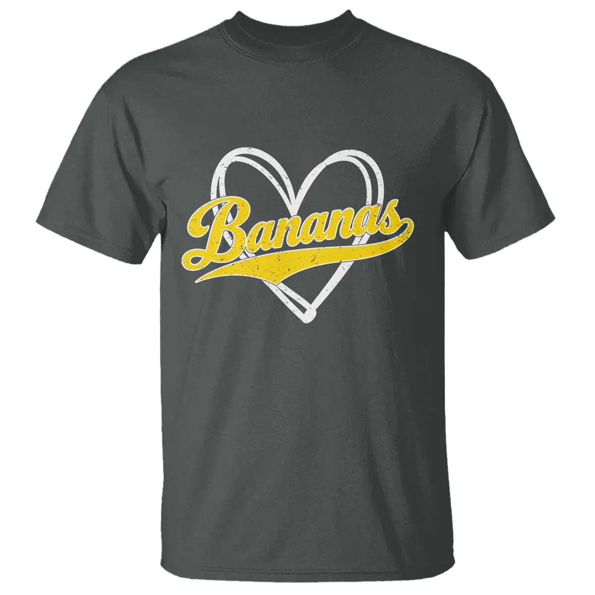 Bananas Vintage Heart Baseball Fan Game Day T Shirt TS11 Dark Heather Print Your Wear