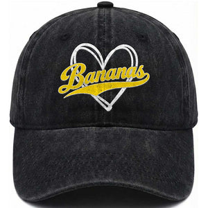 Bananas Vintage Heart Baseball Fan Game Day Washed Cotton Baseball Cap TS11 Washed Cap Universal Fit Black Print Your Wear