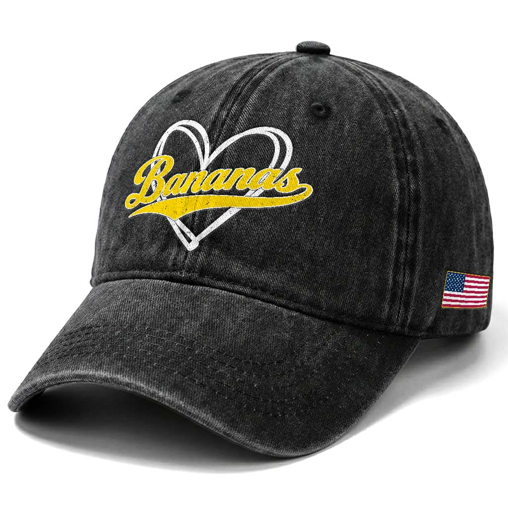 Bananas Vintage Heart Baseball Fan Game Day Washed Cotton Baseball Cap TS11 Print Your Wear