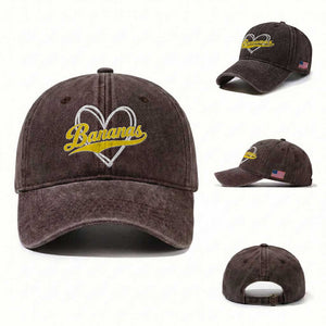 Bananas Vintage Heart Baseball Fan Game Day Washed Cotton Baseball Cap TS11 Washed Cap Universal Fit Dark Brown Print Your Wear