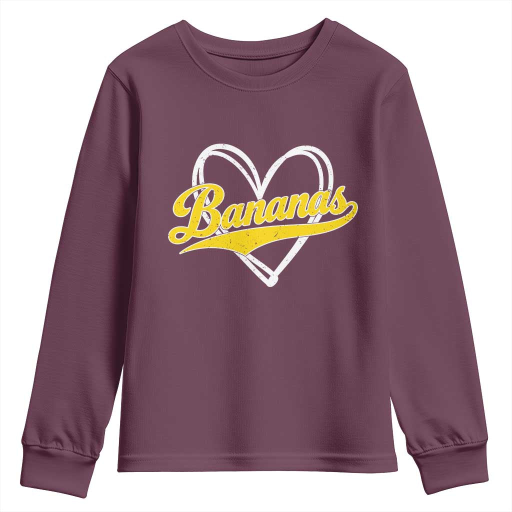 Bananas Vintage Heart Baseball Fan Game Day Youth Sweatshirt TS11 Maroon Print Your Wear