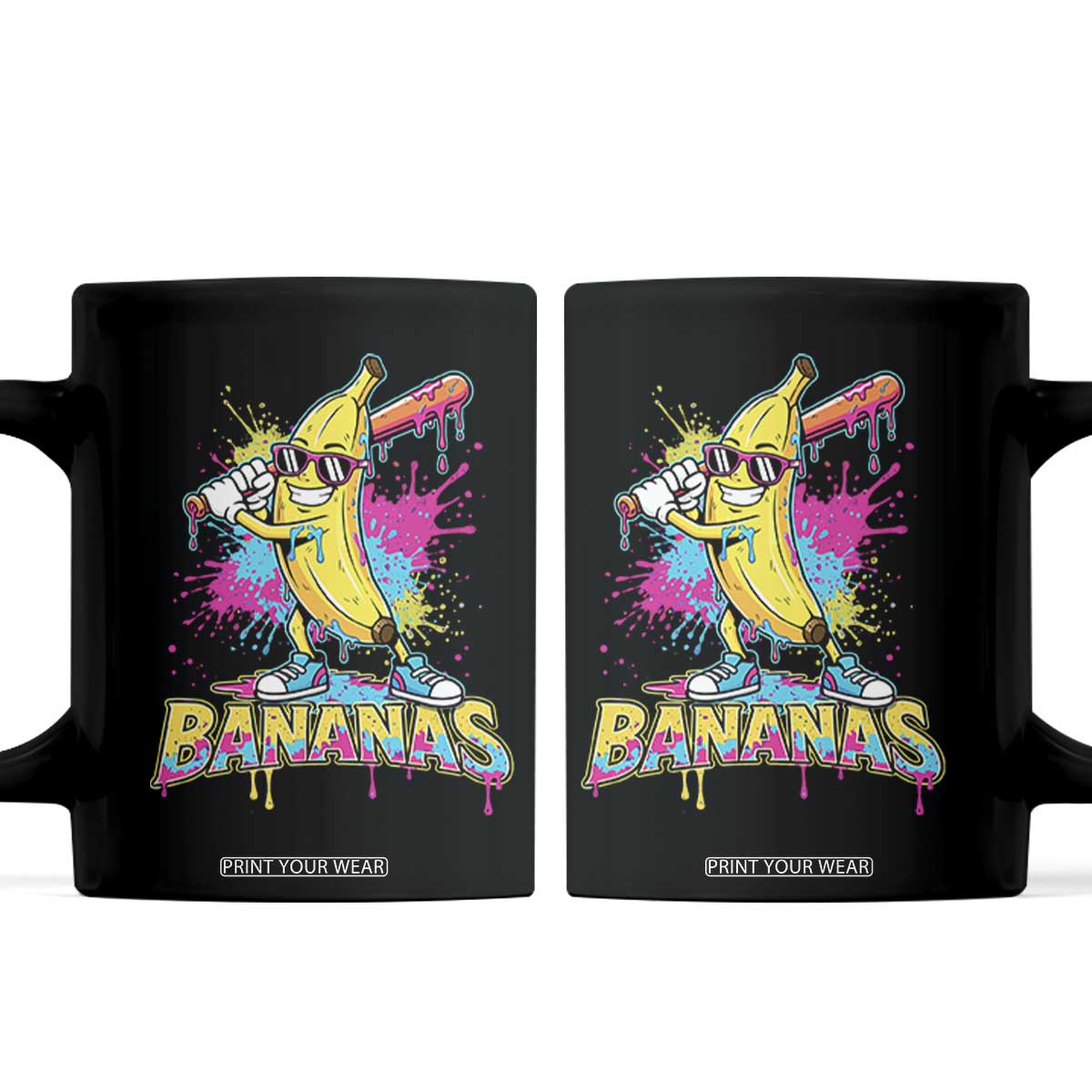 Funny Bananas Baseball Drip Ice Cream Sports Splatter Coffee Mug TS11 Black Print Your Wear