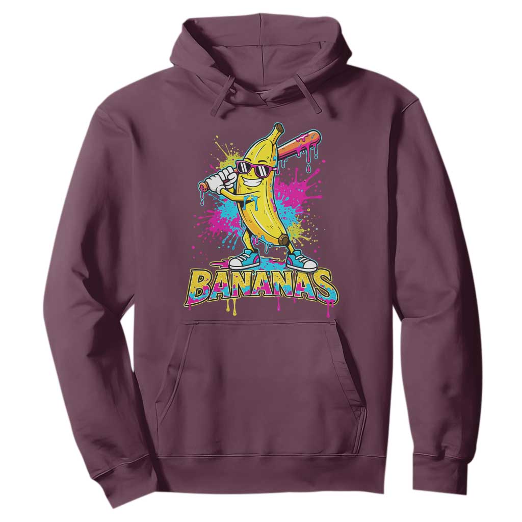 Funny Bananas Baseball Drip Ice Cream Sports Splatter Hoodie TS11 Maroon Print Your Wear