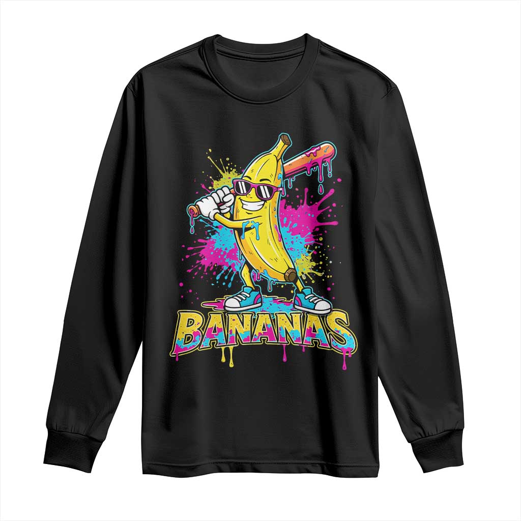 Funny Bananas Baseball Drip Ice Cream Sports Splatter Long Sleeve Shirt TS11 Black Print Your Wear