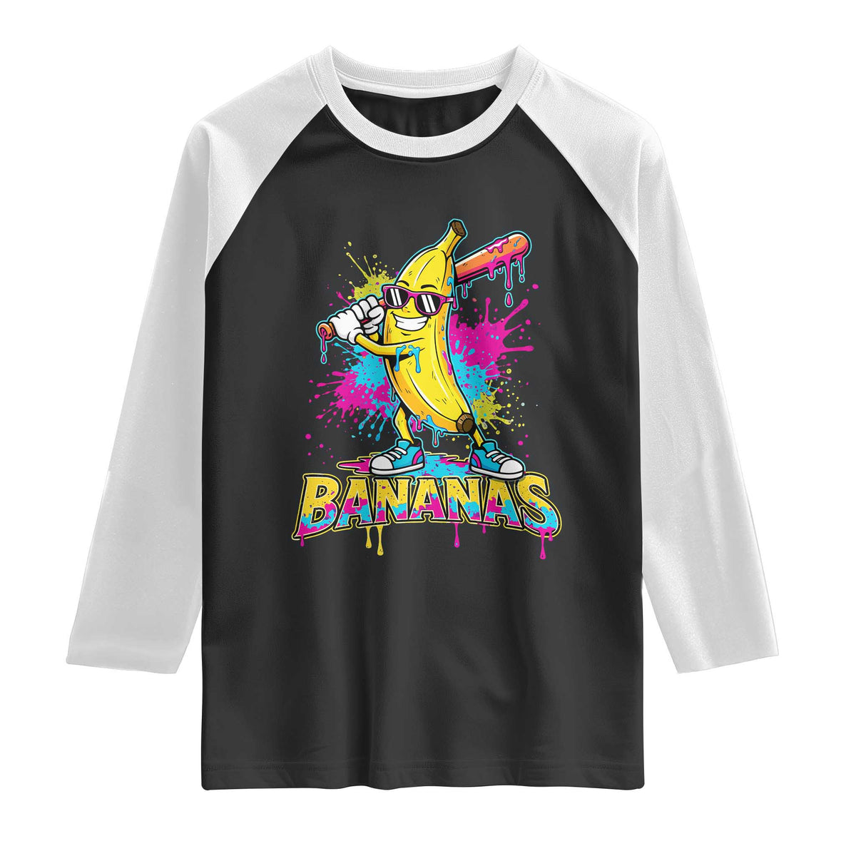 Funny Bananas Baseball Drip Ice Cream Sports Splatter Raglan Shirt TS11 Black White Print Your Wear