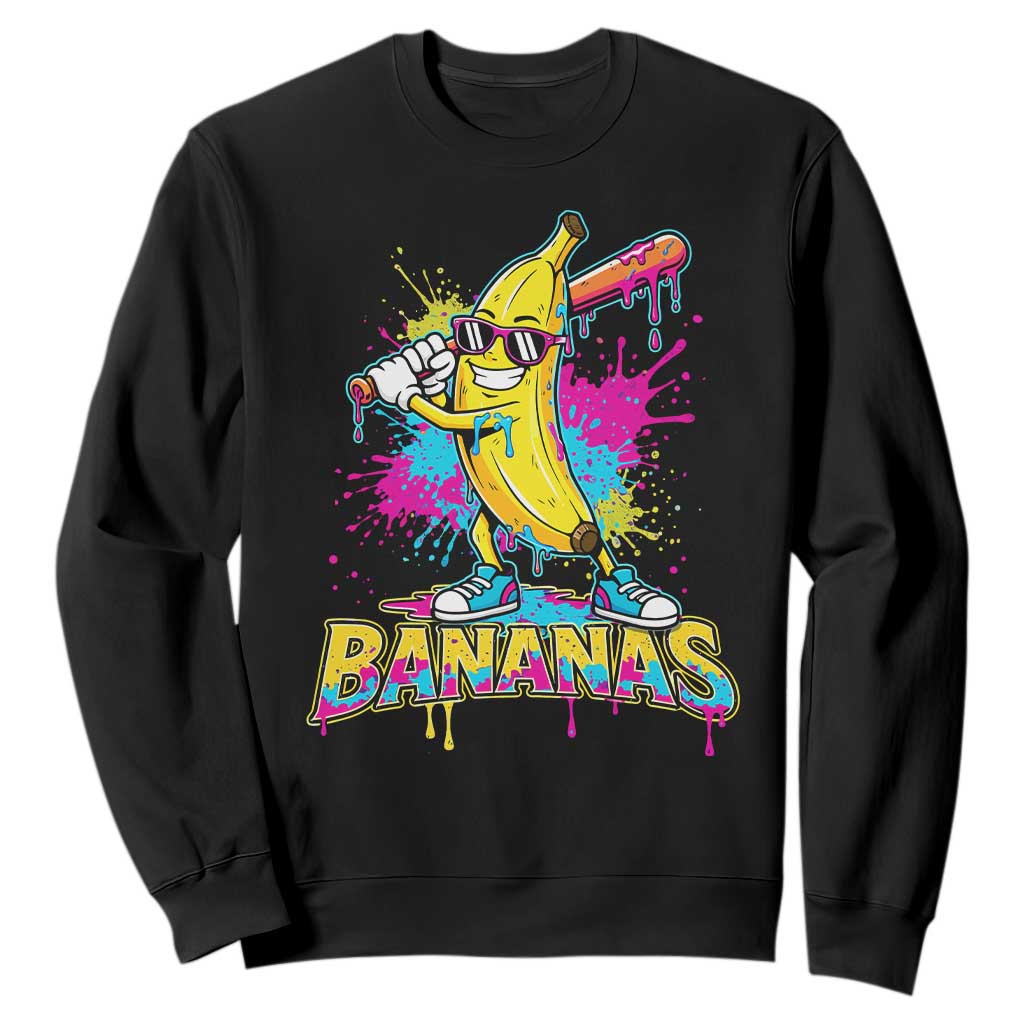 Funny Bananas Baseball Drip Ice Cream Sports Splatter Sweatshirt TS11 Black Print Your Wear
