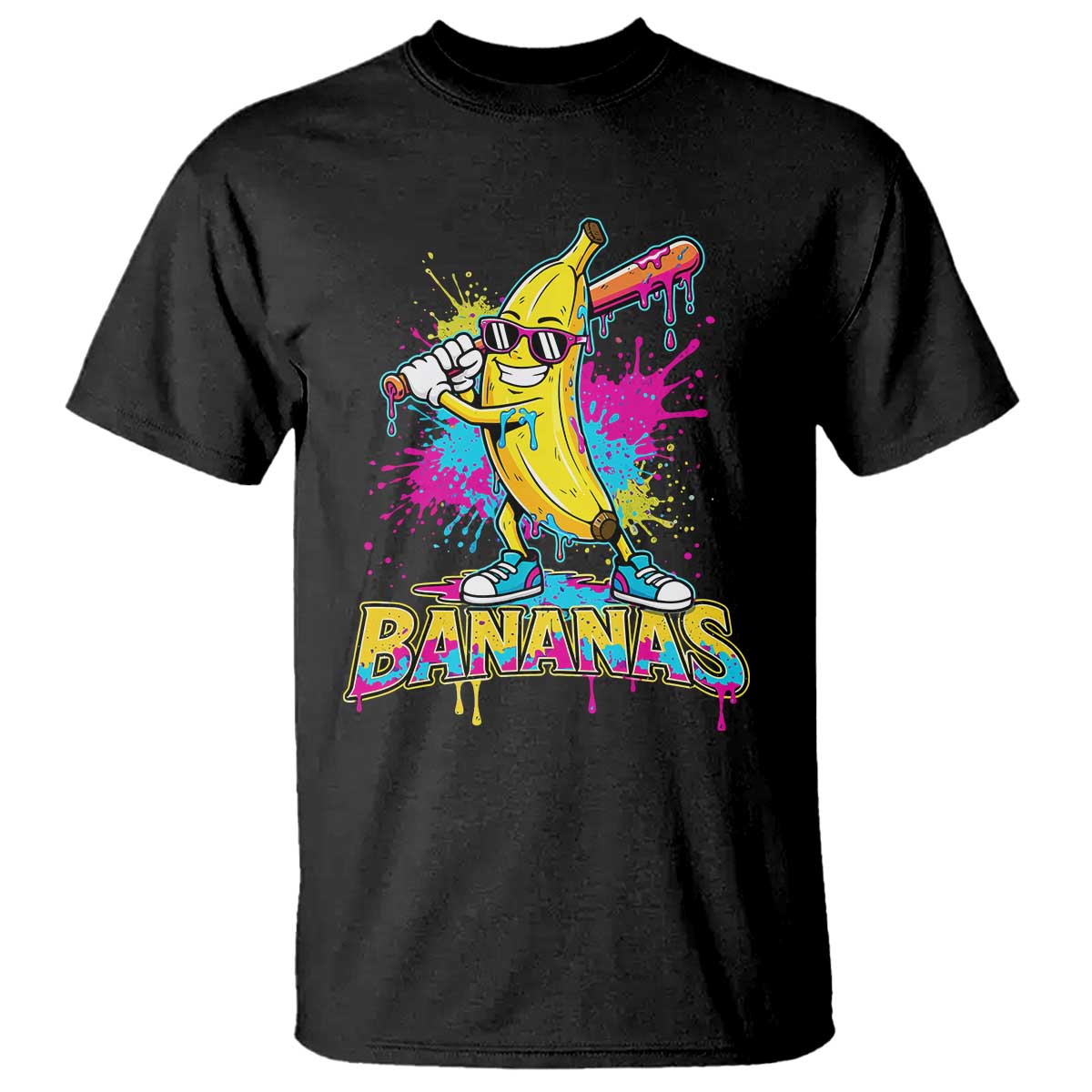 Funny Bananas Baseball Drip Ice Cream Sports Splatter T Shirt TS11 Black Print Your Wear