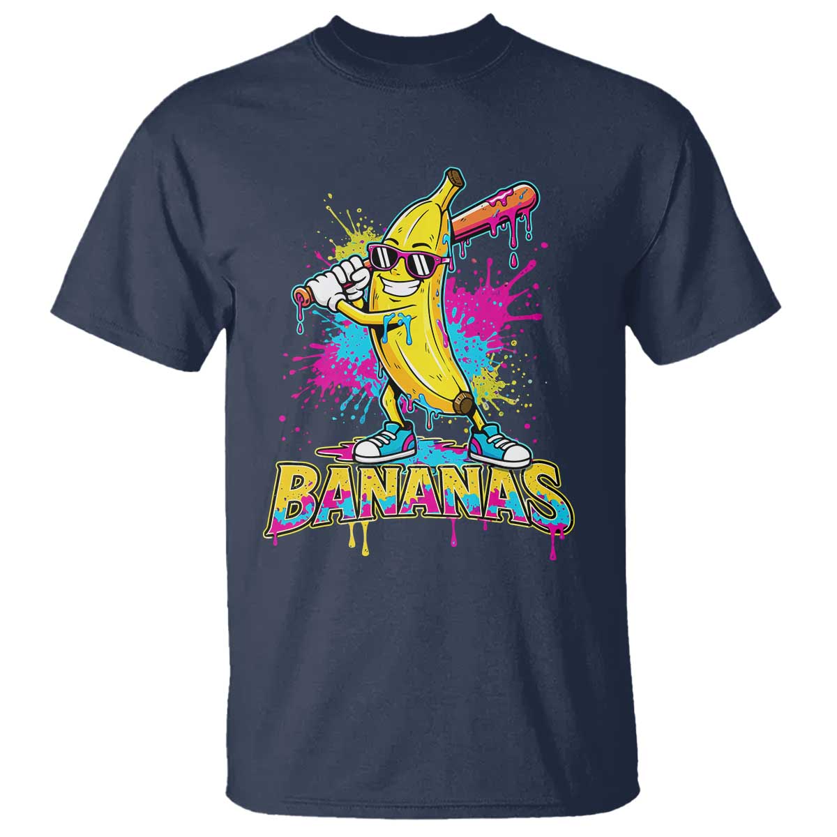 Funny Bananas Baseball Drip Ice Cream Sports Splatter T Shirt TS11 Navy Print Your Wear