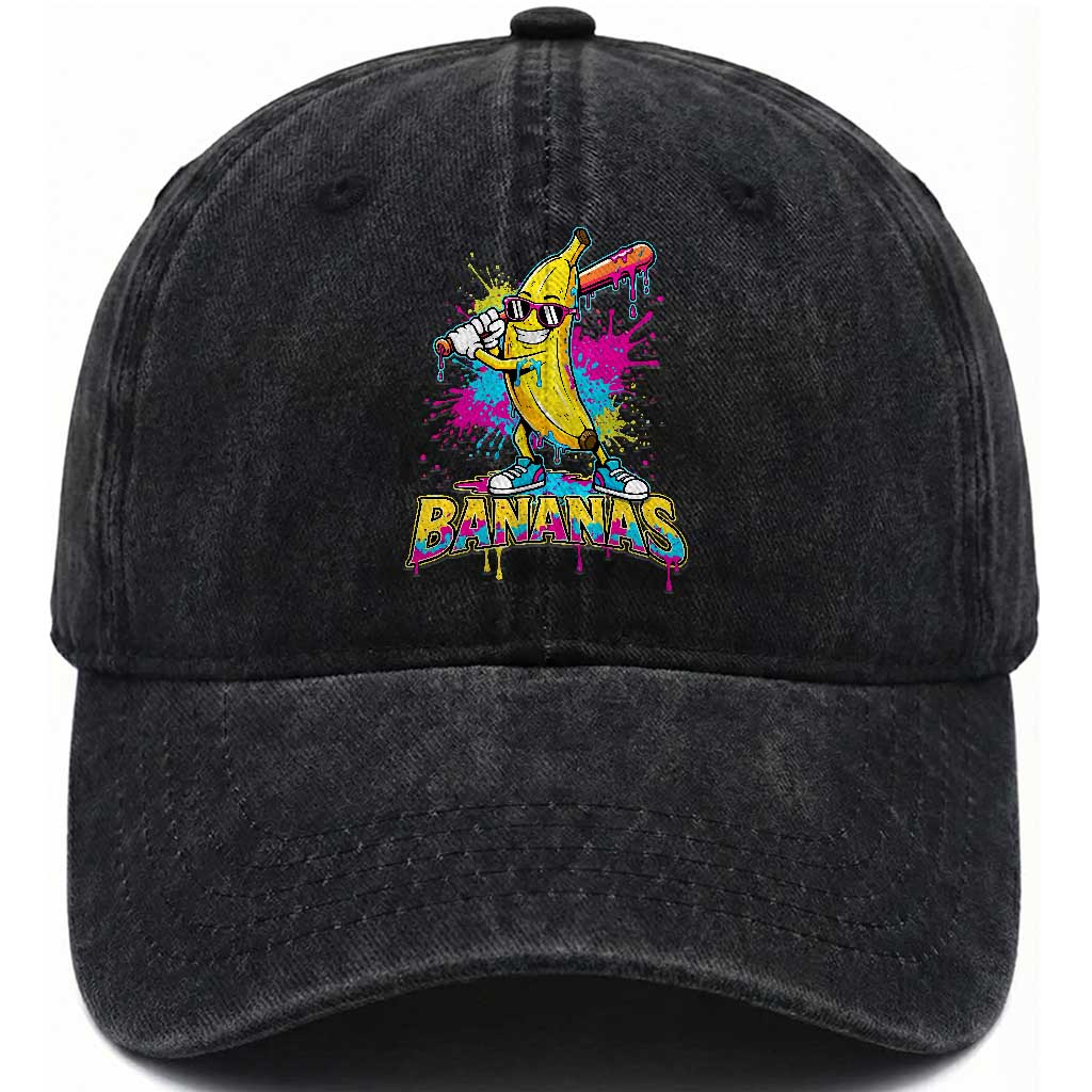 Funny Bananas Baseball Drip Ice Cream Sports Splatter Washed Cotton Baseball Cap TS11 Print Your Wear
