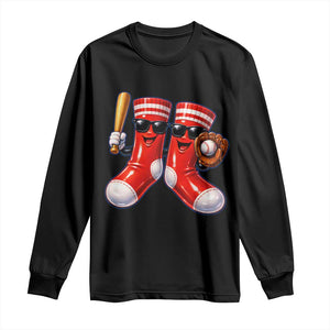 Funny Red Socks Playing Baseball Graphic Sport Game Day Long Sleeve Shirt TS11 Black Print Your Wear