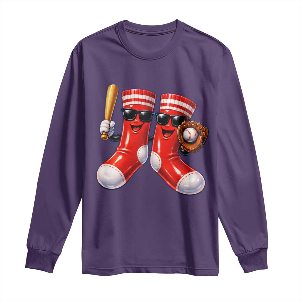 Funny Red Socks Playing Baseball Graphic Sport Game Day Long Sleeve Shirt TS11 Purple Print Your Wear