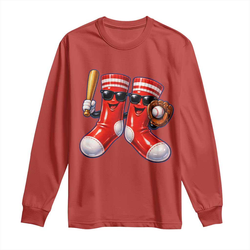 Funny Red Socks Playing Baseball Graphic Sport Game Day Long Sleeve Shirt TS11 Red Print Your Wear