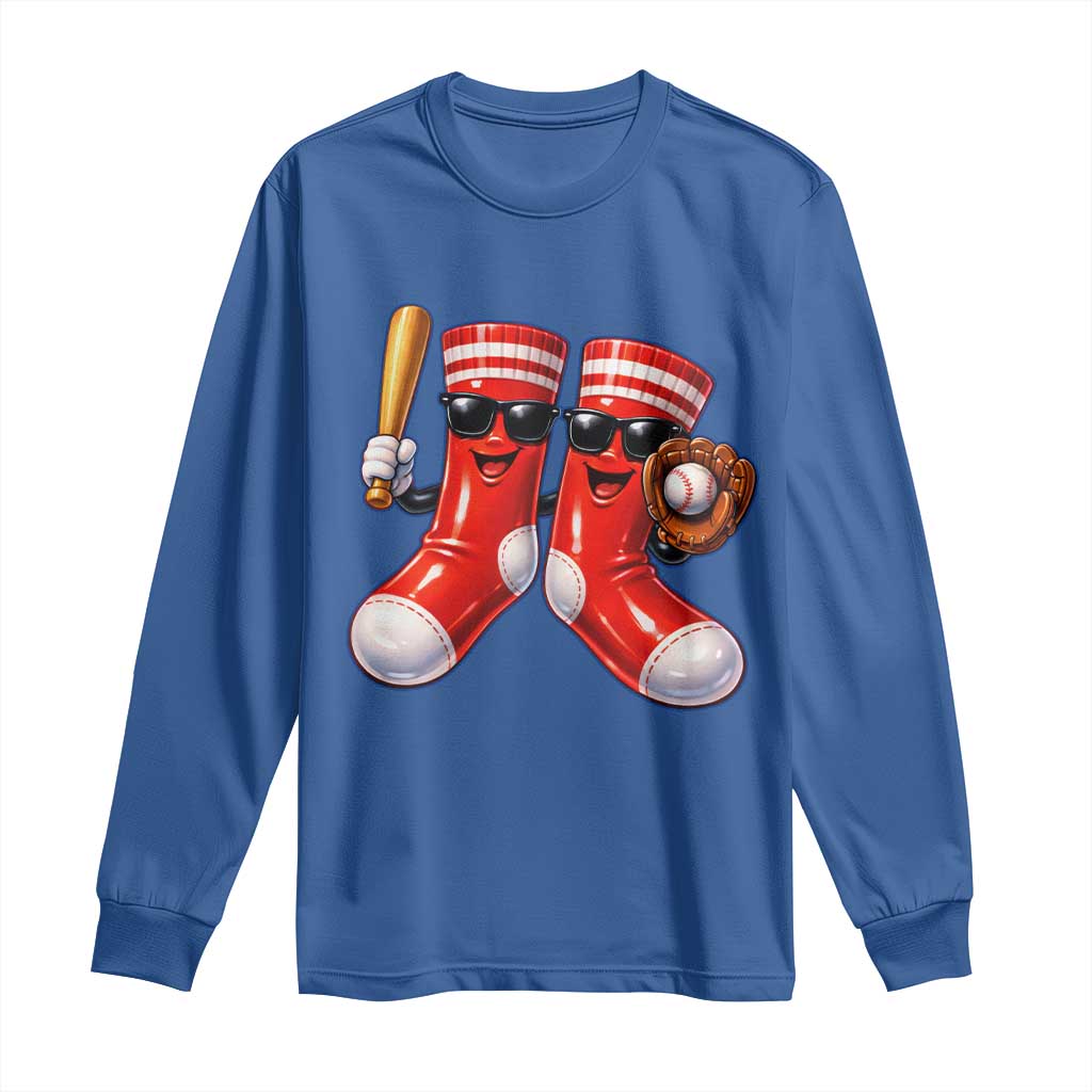 Funny Red Socks Playing Baseball Graphic Sport Game Day Long Sleeve Shirt TS11 Royal Blue Print Your Wear