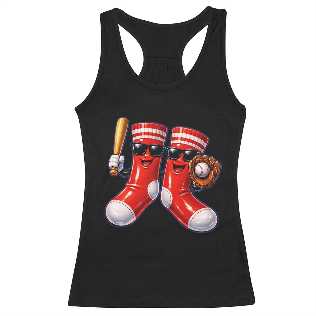 Funny Red Socks Playing Baseball Graphic Sport Game Day Racerback Tank Top TS11 Black Print Your Wear