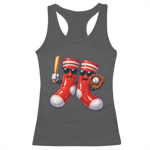 Funny Red Socks Playing Baseball Graphic Sport Game Day Racerback Tank Top TS11 Dark Heather Print Your Wear