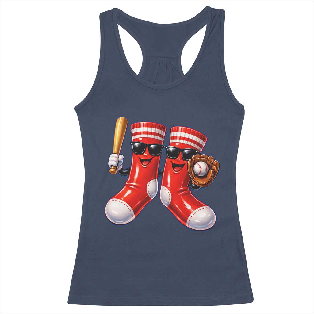 Funny Red Socks Playing Baseball Graphic Sport Game Day Racerback Tank Top TS11 Navy Print Your Wear