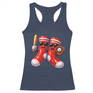 Funny Red Socks Playing Baseball Graphic Sport Game Day Racerback Tank Top TS11 Navy Print Your Wear
