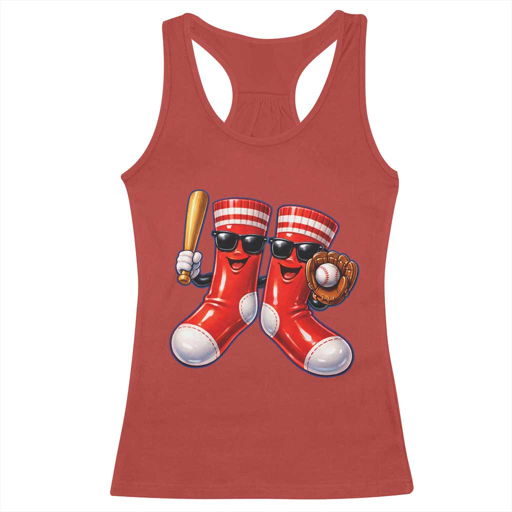 Funny Red Socks Playing Baseball Graphic Sport Game Day Racerback Tank Top TS11 Red Print Your Wear