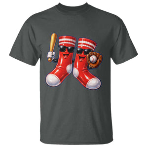 Funny Red Socks Playing Baseball Graphic Sport Game Day T Shirt TS11 Dark Heather Print Your Wear